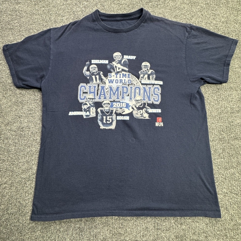 New England Patriots NFLPA T Shirt Mens L Blue 5 Time Champions Brady 2016